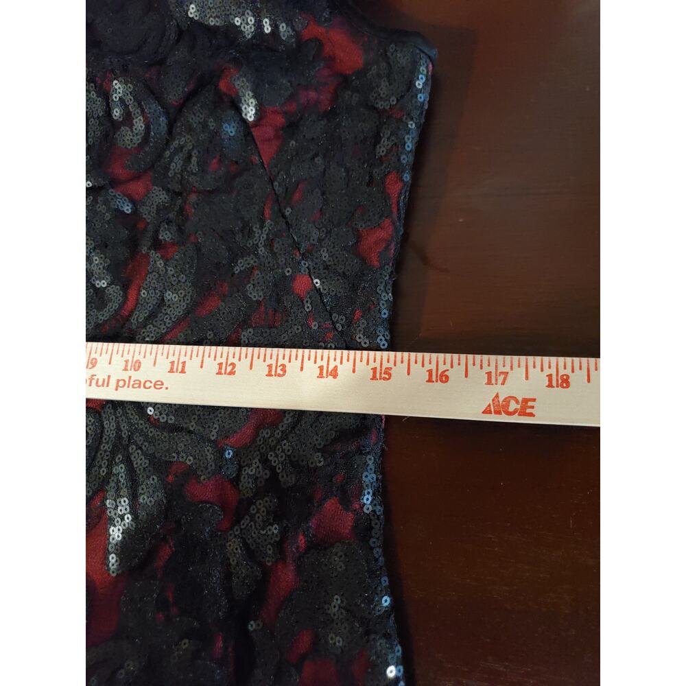 Vtg Cache Mesh Lace Overlay Sequin Sheath Dress Size 8 Black Red Gothic Vamp - Picture 9 of 11